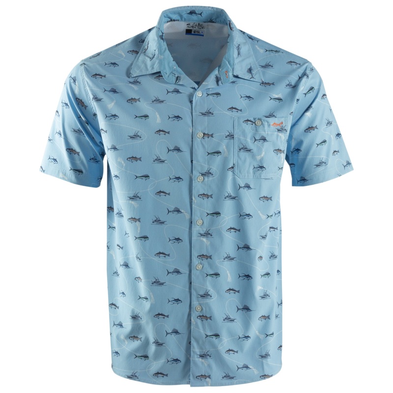 Salt Life Men's Bite On Short Sleeve Button Down Shirt Airy Blue Small