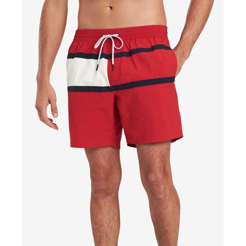 Tommy Hilfiger Mens Swimwear Big Tall Flag Swim Trunks Apple Red 3XL