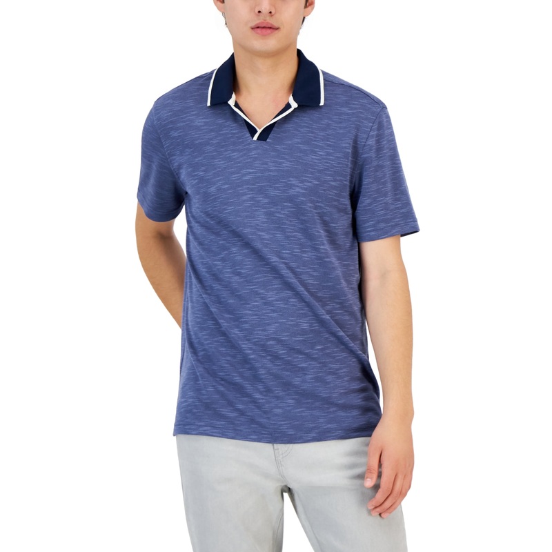 Alfani Men's Johnny Collar Polo Shirt Medium Navy Blue