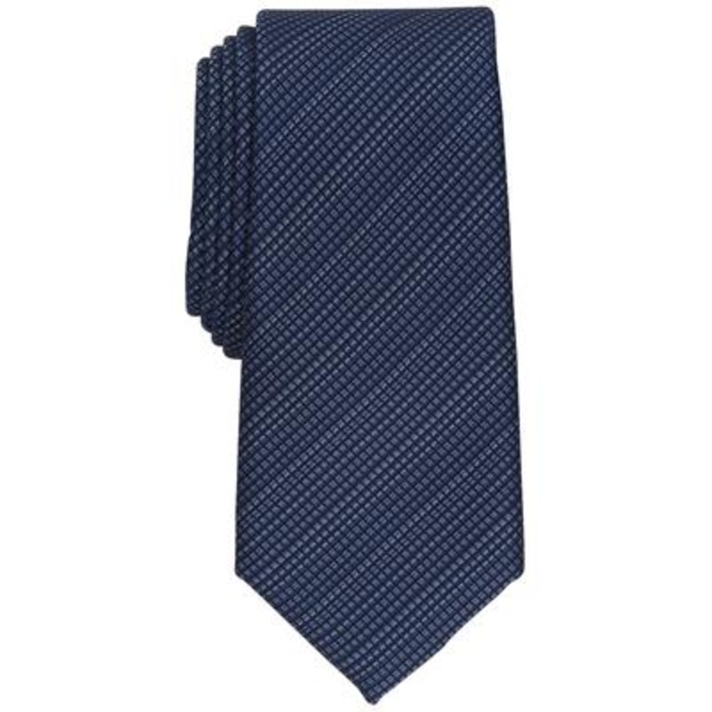 Alfani Men's Slim Check Stripe Tie Navy Blue Necktie