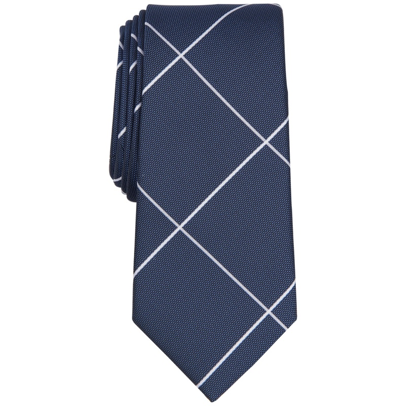 Alfani Mens Murray Grid Tie Navy Blue Necktie