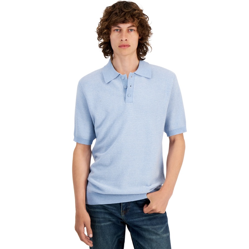 And Now This Mens Short Sleeve Polo Shirt Twist Pale Blue Medium