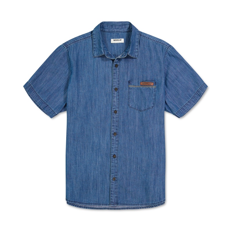 Caterpillar Mens Foundation Short Sleeve Button Down Shirt Stone Blue Large