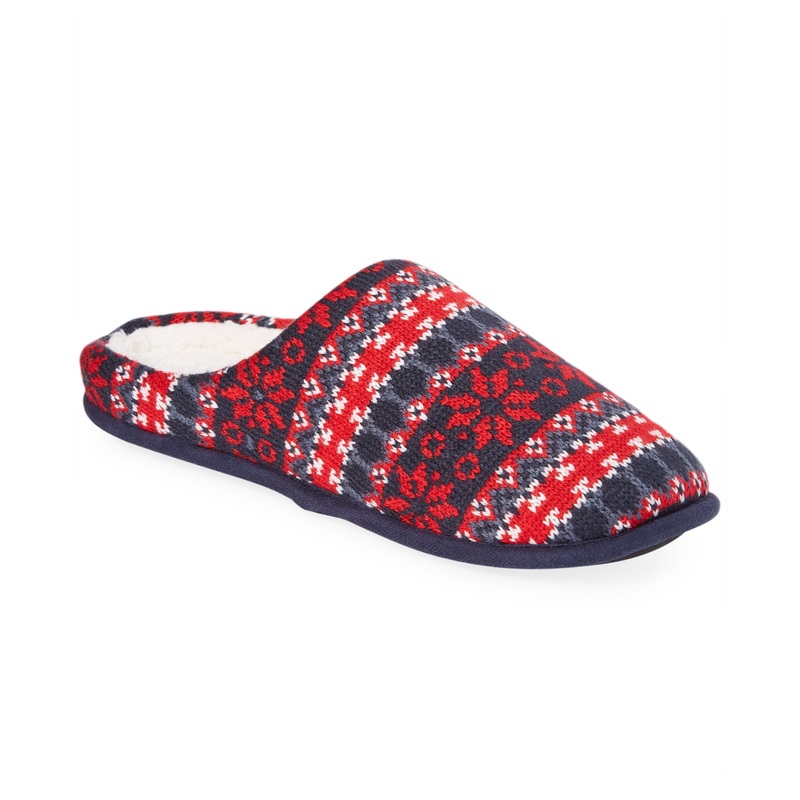 Club Room Men's Fair Isle Fleece Lined Slippers Red Blue XL 12 to 13