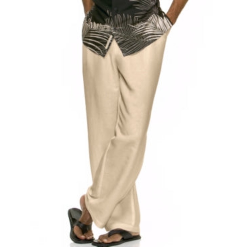 Cubavera Solid Linen-Blend Drawstring Pants Natural Beige Large