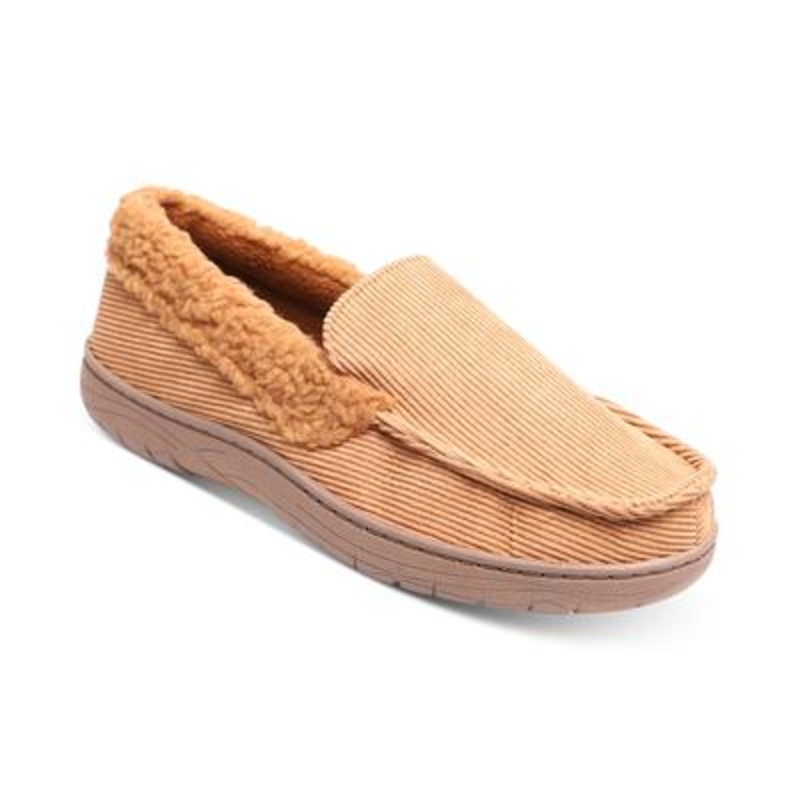 Haggar Men's Corduroy Venetian House Slippers Fleece Collar Brown XXL 13 to 14