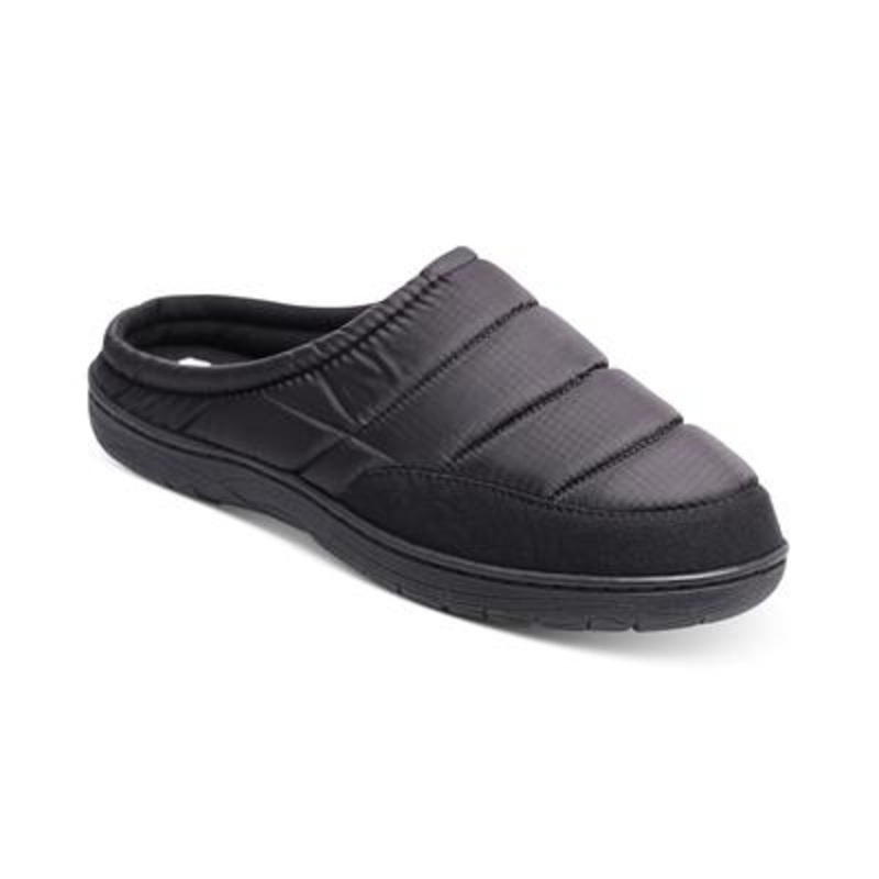 Haggar Mens Quilted Slip on Slide Slippers Black Large