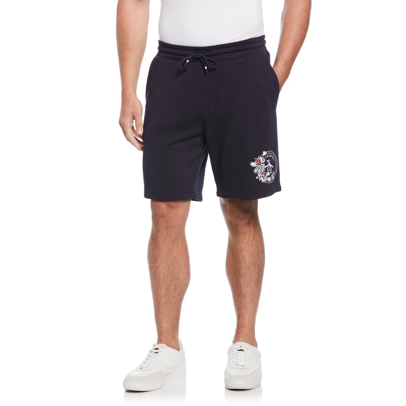 Original Penguin Mens Floral Stamp Logo Fleece Shorts Dark Sapphire Blue XL