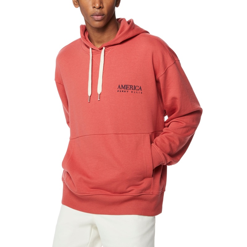 PERRY ELLIS AMERICA Men's Oversized Heavy Weight Hoodie Sweatshirt Red Large