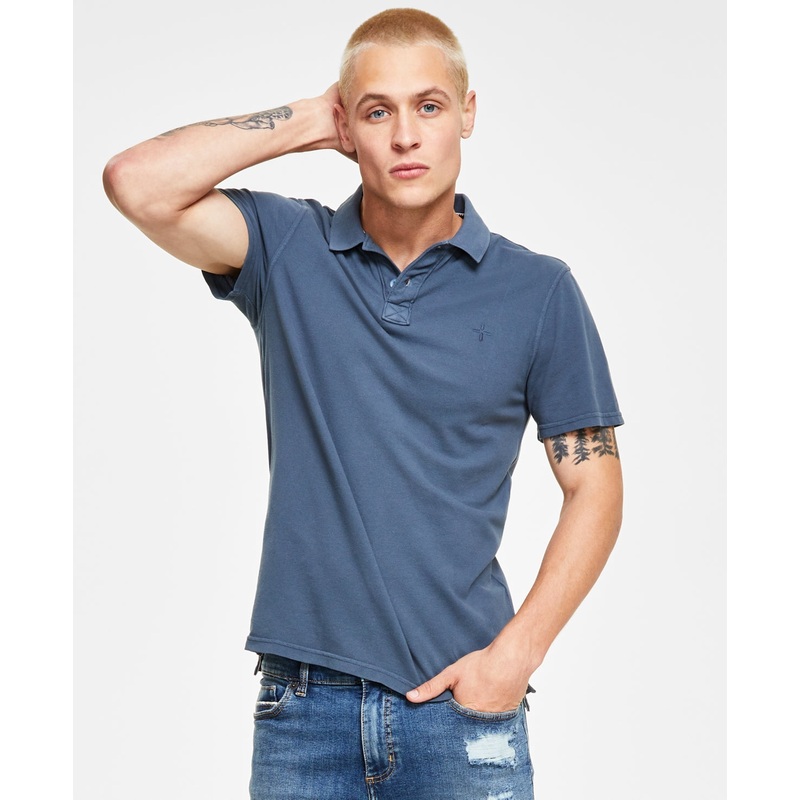 Sun + Stone Men's  Pique Short Sleeve Polo Shirt Blue Large