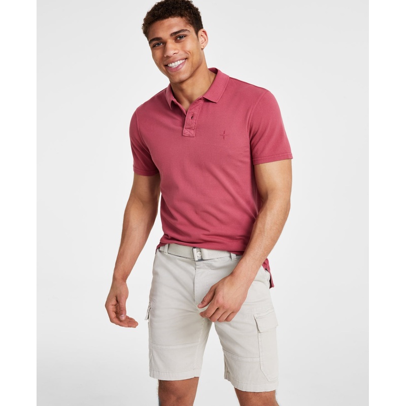 Sun + Stone Men's Solid Pique Short Sleeve Polo Shirt Red 2XL