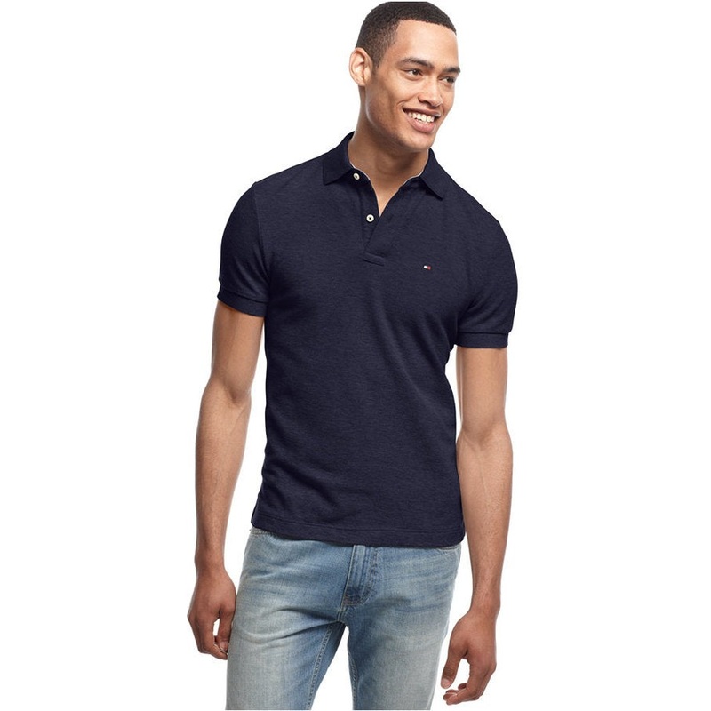 Tommy Hilfiger Men's Custom Fit Ivy Polo Short Sleeve Shirt Small Navy Blue