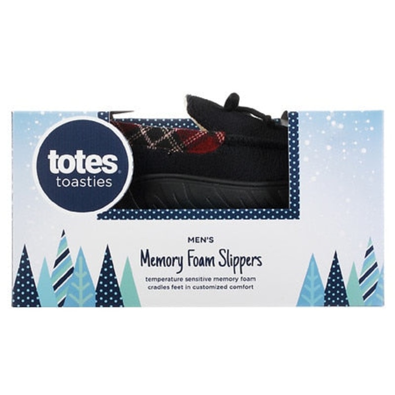 Totes Men Moccasin Memory Foam Slipper Black Large