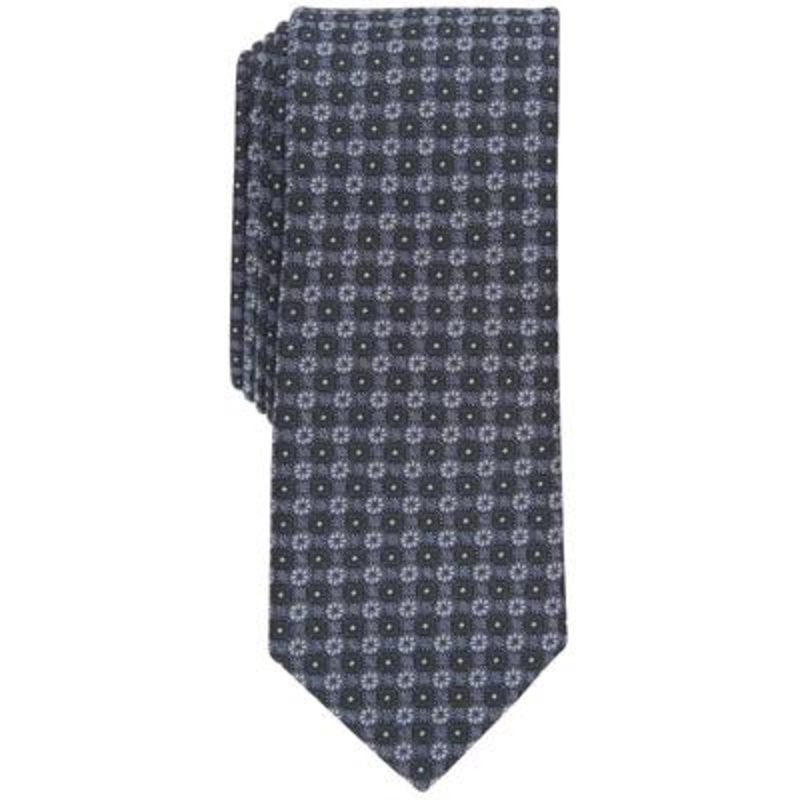 Bar III Men's Daisey Skinny Floral Neat Tie Black Grey