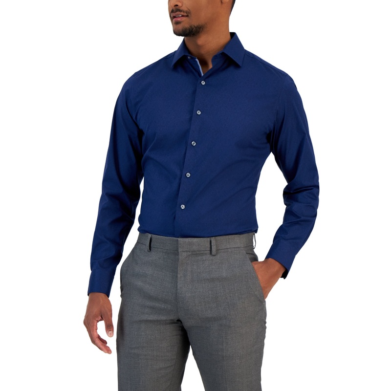 Bar III Men's Vine-Print Button Down Dress Shirt Navy Large