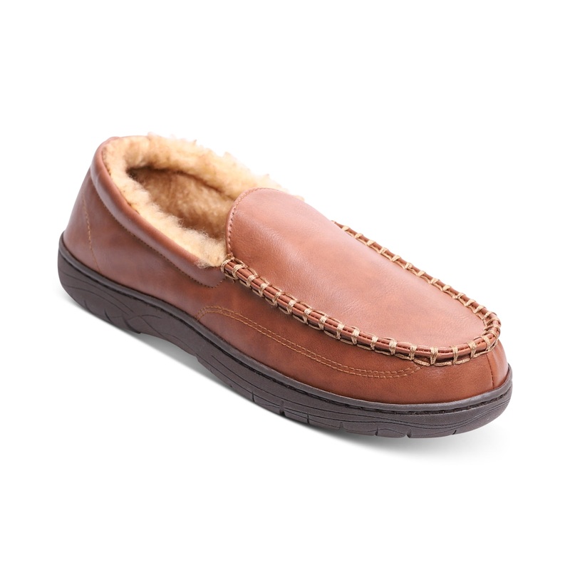 Haggar Mens Faux Shearling Venetian Slippers Tan Brown Medium