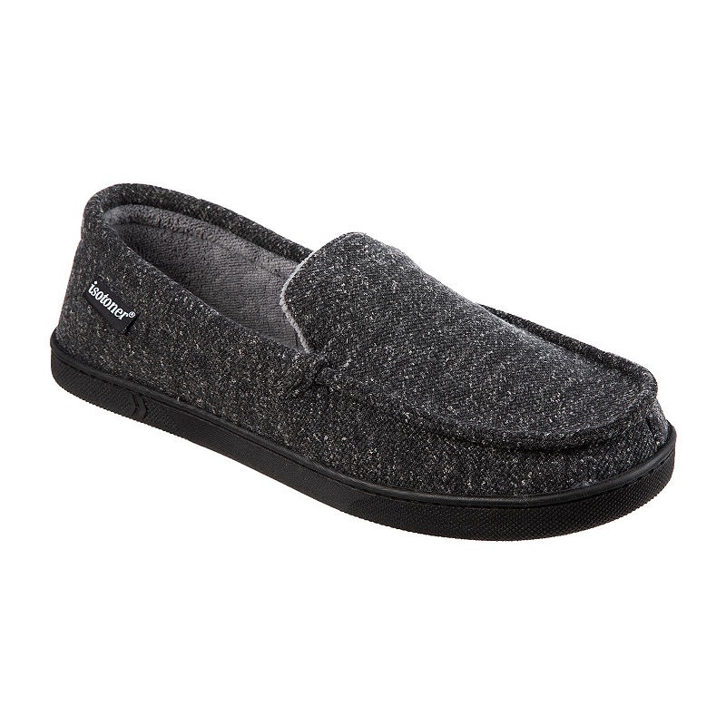 Isotoner Men's Preston Knit Moccasin Slippers Dark Charcoal Size XL 11-12