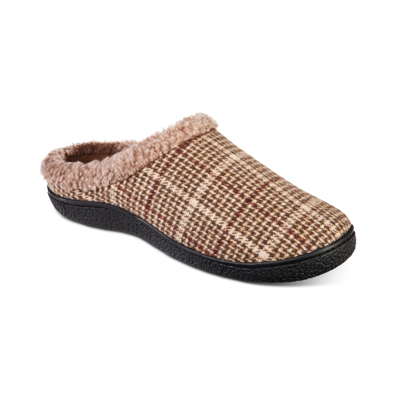 Isotoner Mens Plaid Memory Foam Slippers Brown Size Medium  8 to 9