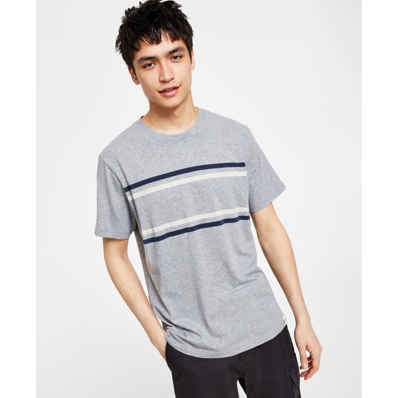Sun + Stone Mens Whitney Chest Stripe Short Sleeve T Shirt Grey XL