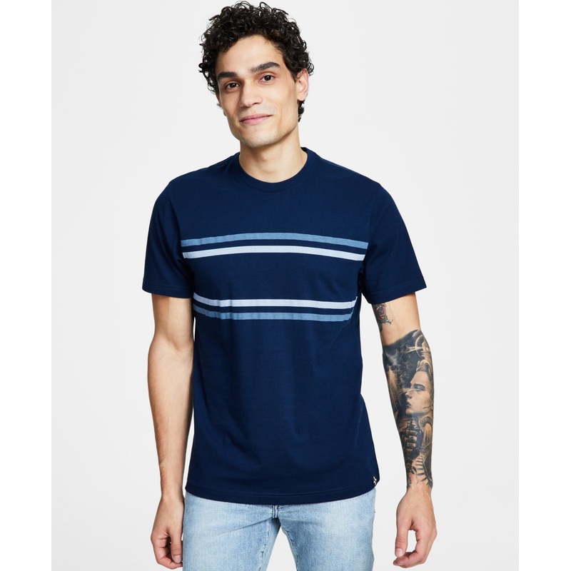Sun + Stone Mens Whitney Chest Stripe Short Sleeve T Shirt Skysail Blue XL