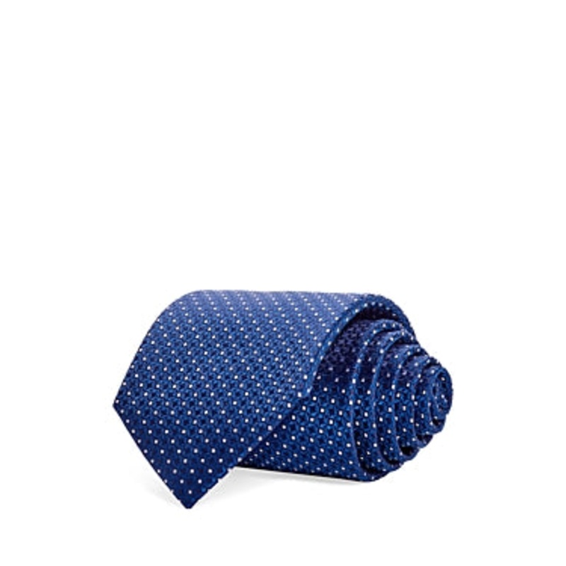 The Men's Store  Geometric Floral Silk Classic Tie Blue Necktie