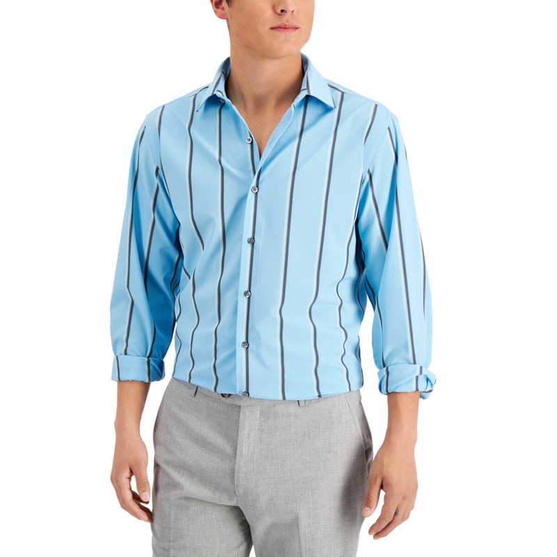 Alfani Men's Light Blue Stripe Button Down Dress Shirt 17-17.5 / 36 - 37