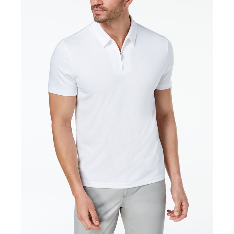 Alfani Men's Ottoman Zip Short Sleeve Polo Shirt  Bright White 2XL