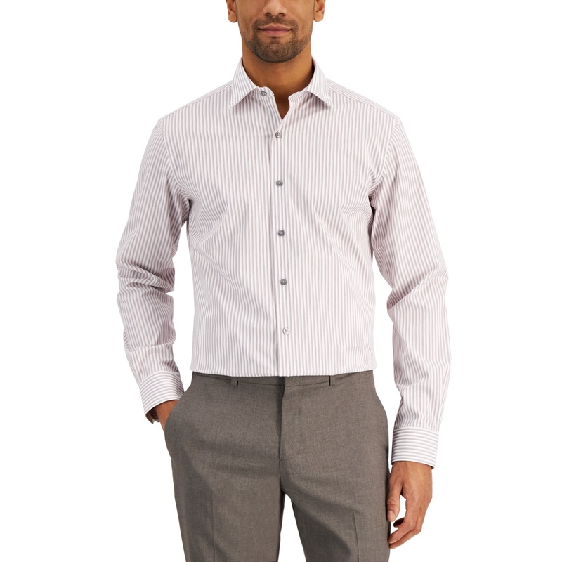 Alfani Men's White Berry Stripe Button Down Dress Shirt 15 - 15.5 / 34 - 35