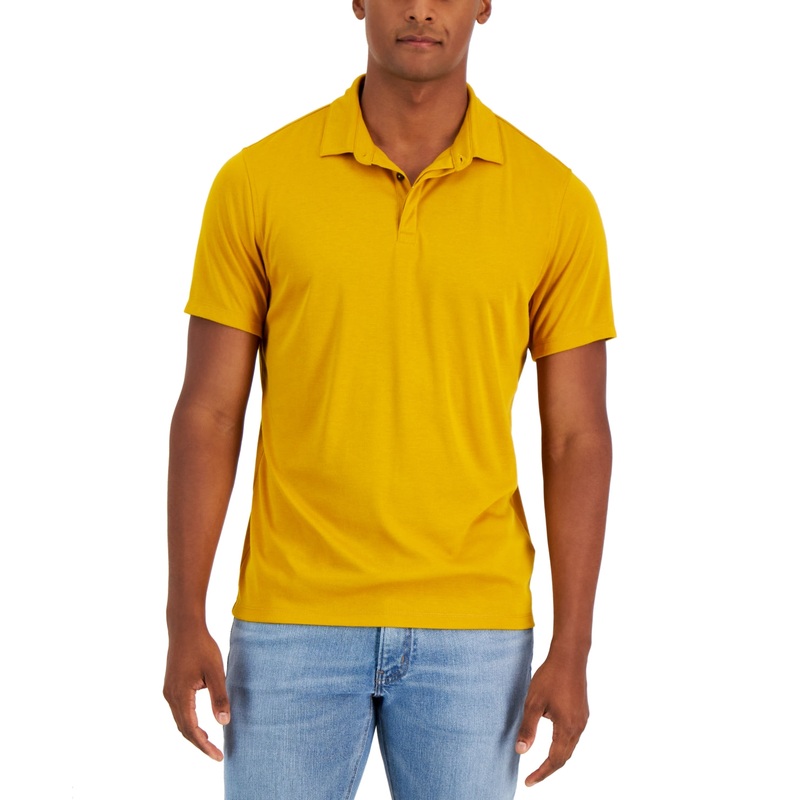 Alfani Mens AlfaTech Stretch Short Sleeve Polo Shirt Solid Gold XL