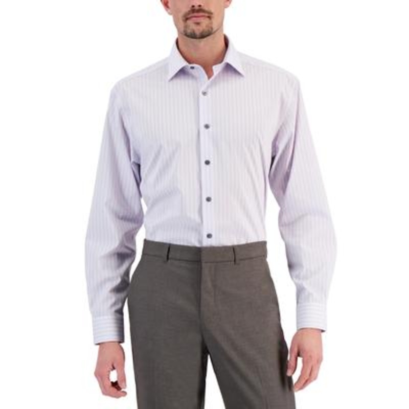 Alfani Mens Azul Plaid Button Down Dress Shirt Lavendar Small 14 14.5 32 33