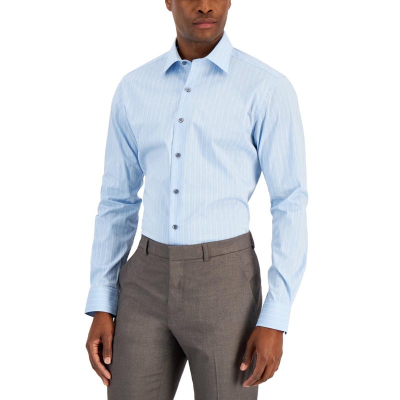 Alfani Mens Button Down Dress Shirt Blue White 14 14.5 32 33
