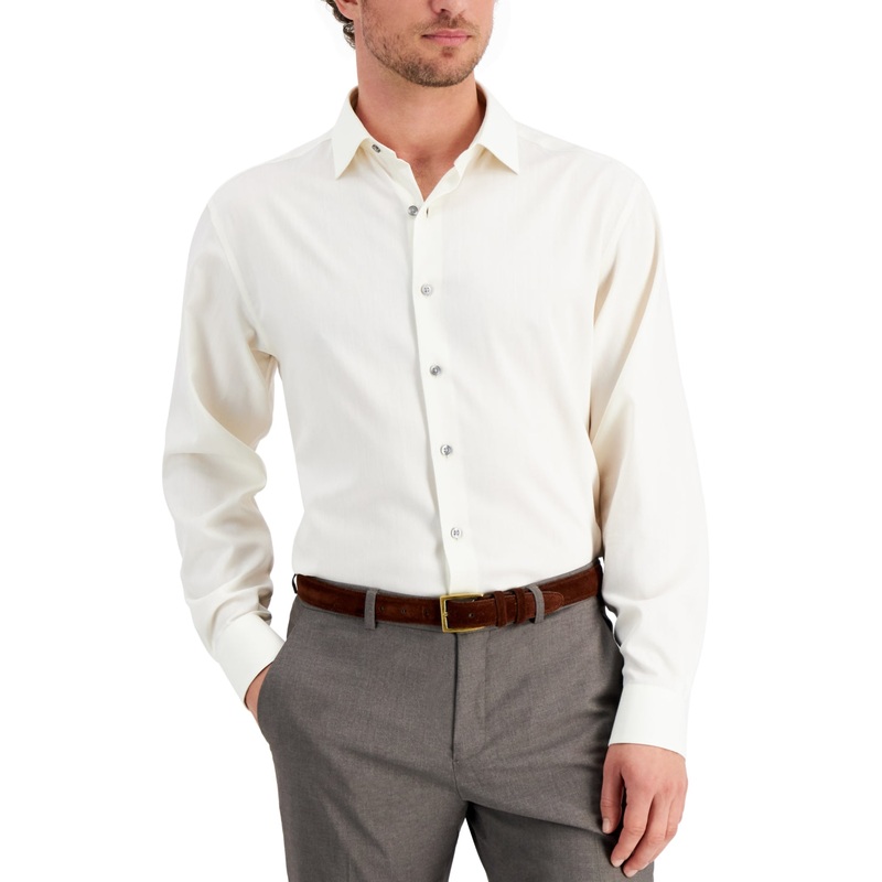 Alfani Mens Button Down Dress Shirt Herringbone Tan 18 - 18.5 /  34 - 35