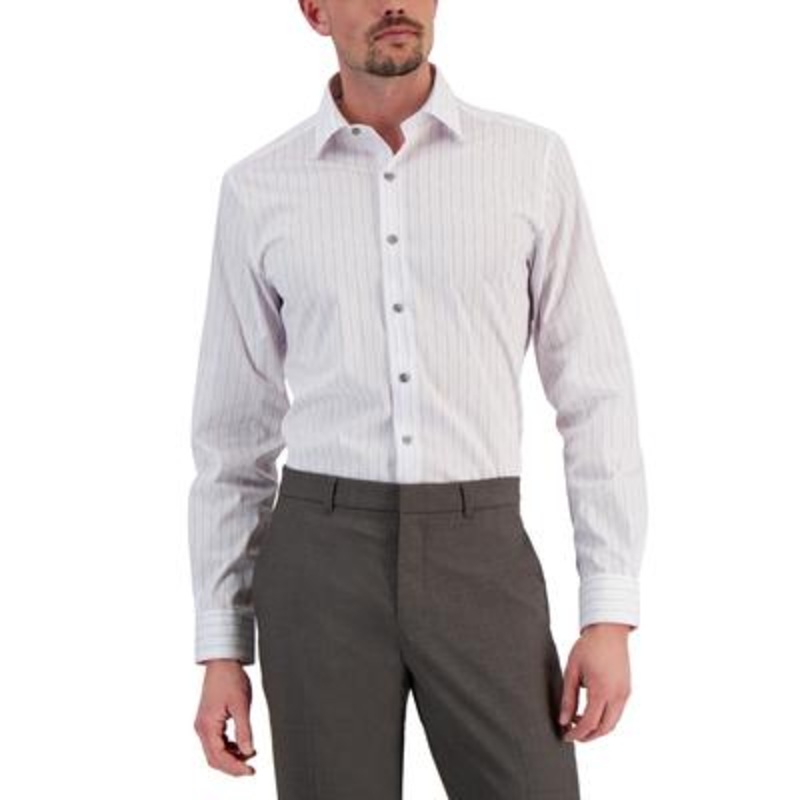 Alfani Mens Button Down Dress Shirt White Lavender 17 17.5  34 35