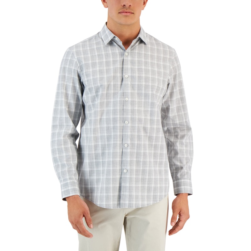 Alfani Mens Caro Classic-Fit Long-Sleeve Button Down Shirt Grey Heather Small
