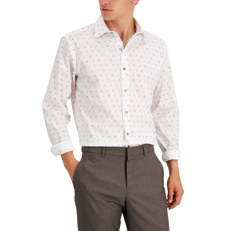 Alfani Mens Slim Fit Paisley Button Down Shirt White Blue 14-14.5 / 32 - 33