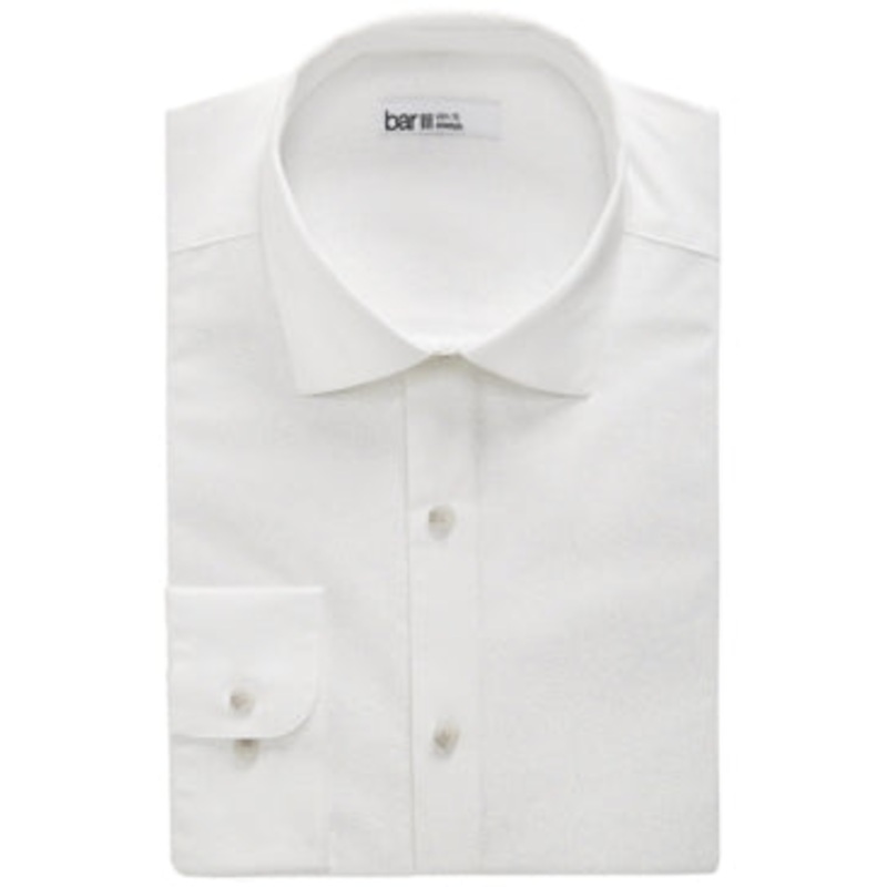 Bar Iii Mens Organic Cotton Tonal Coral-Print Slim Fit Dress Shirt Medium White