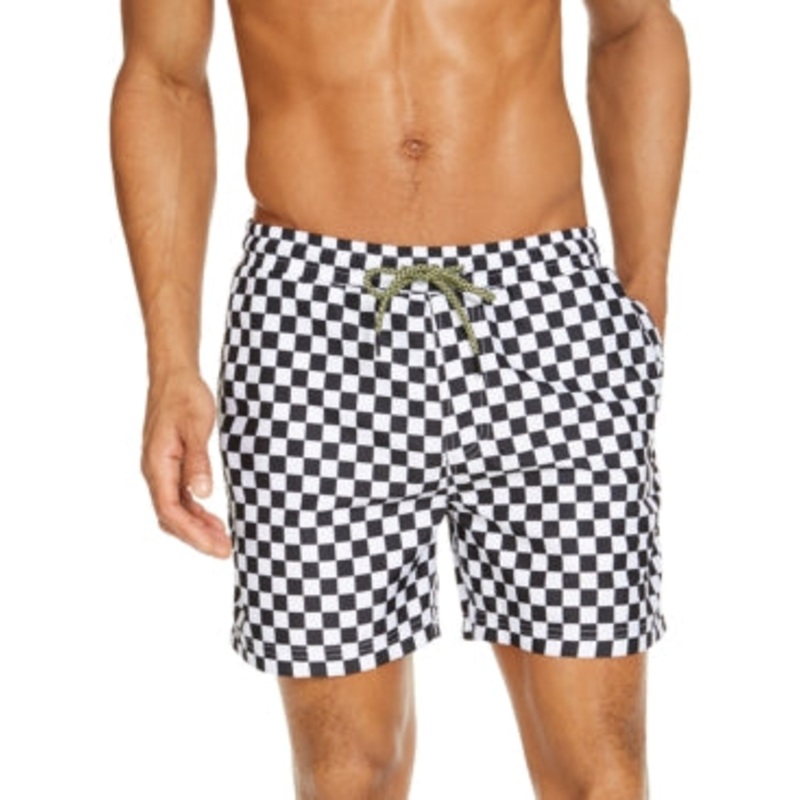 I.N.C. INTERNATIONAL CONCEPTS Mens Zane Checkerboard 5" Swim Trunks Black 2XL