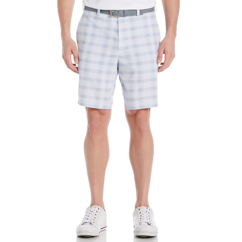 PGA TOUR Men's Moisture-Wicking Stretch Flat Front Golf Shorts Grey Plaid 42
