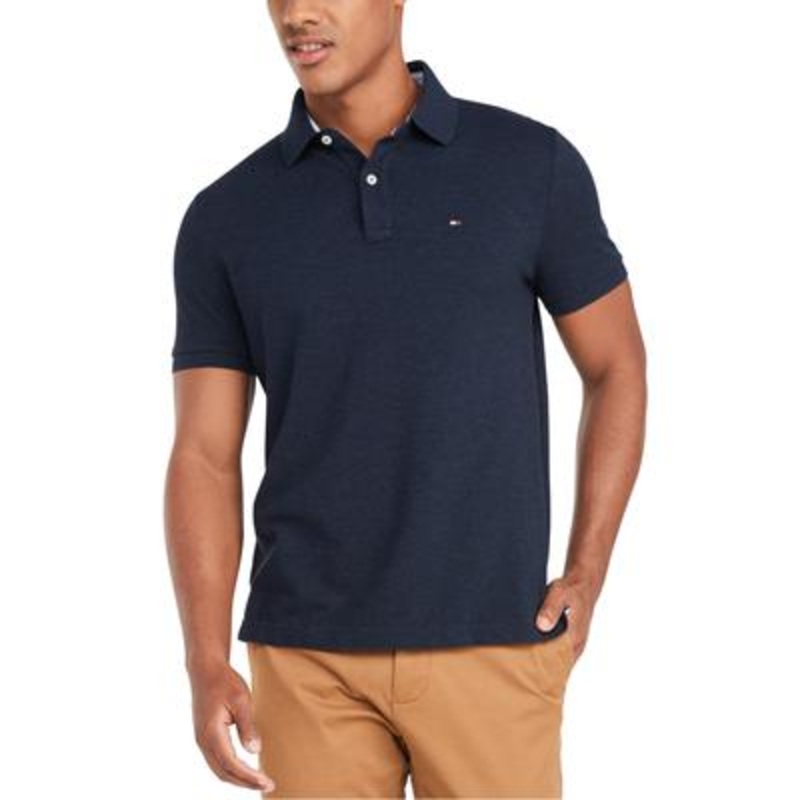 Tommy Hilfiger Men's Custom Fit Short Sleeve Polo Shirt Navy Blue XL