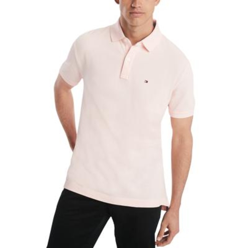 Tommy Hilfiger Mens Custom-Fit Ivy Polo Shirt Pebble Pink Large