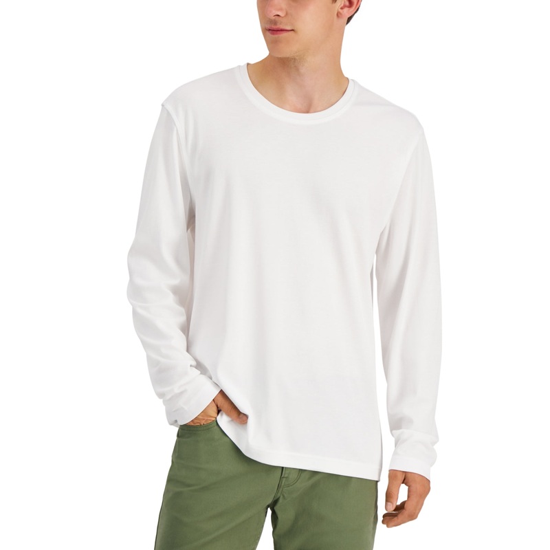 Alfani Mens Crewneck Long Sleeve T Shirt Bright White 2XL