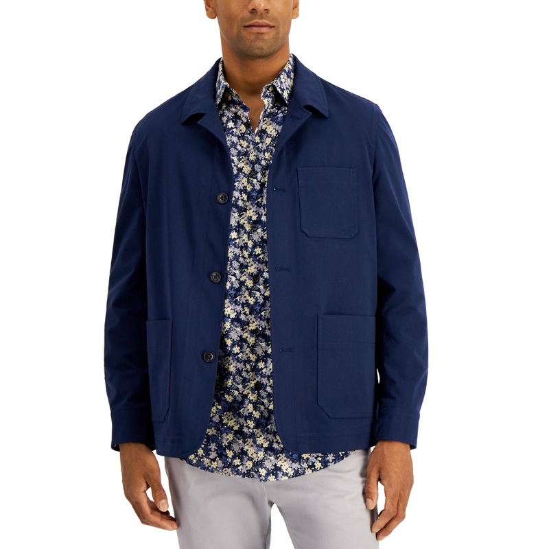 Alfani Mens Regular Fit Solid Shirt Jacket Navy Blue Medium