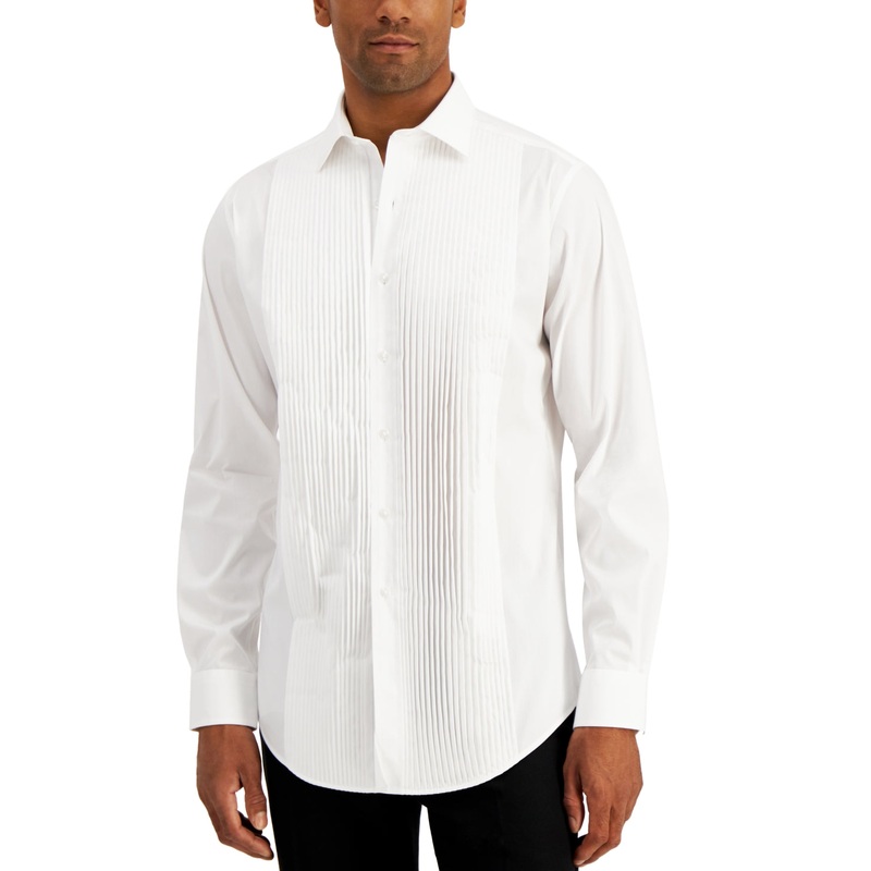 Alfani Mens Slim-Fit Pleated Panel Button Down Shirt White15- 5 1/2 34 35
