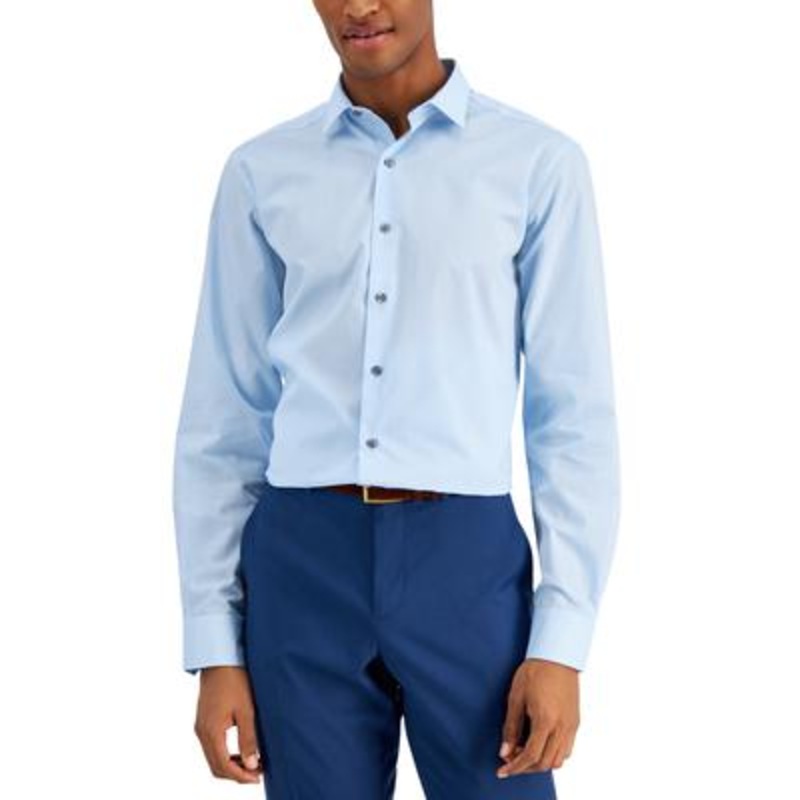 Alfani Mens Slim-Fit Stripe Button Down Dress Shirt  Blue Tonal 2XL 18 18 1/2