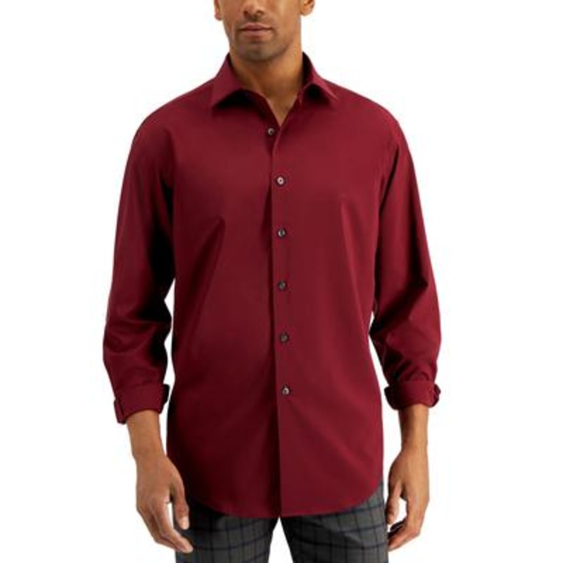 Alfani Mens Solid Button Down Dress Shirt Tile Red 16 - 16.5 / 32 - 33