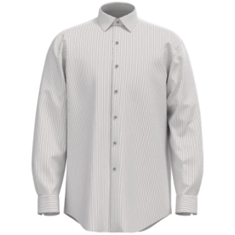 Alfani Mens Striped Dress Shirt White Brown Medium 15 15.5 34 / 35 Regular Fit