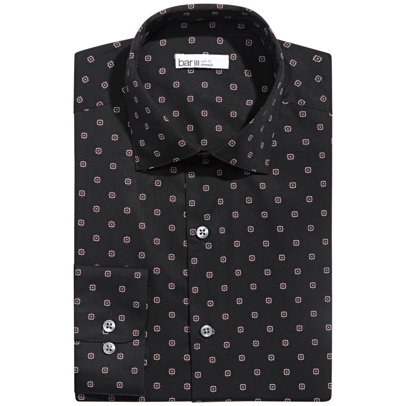 Bar III Men's Slim Fit Medallion Print Button Down Shirt Black Red Small