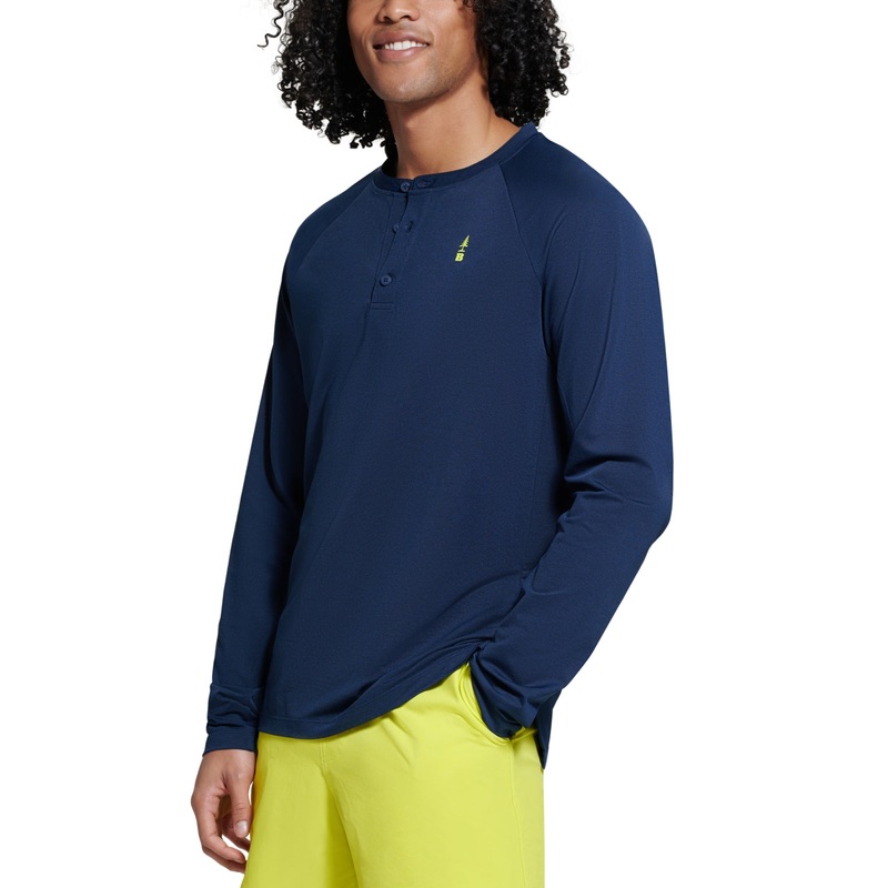 Bass Outdoor Men's Hilltop  Henley Long Sleeve Shirt Blue Small