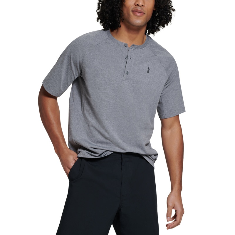 BASS OUTDOOR Men's Hilltop Short Sleeve Henley T Shirt Grey XL
