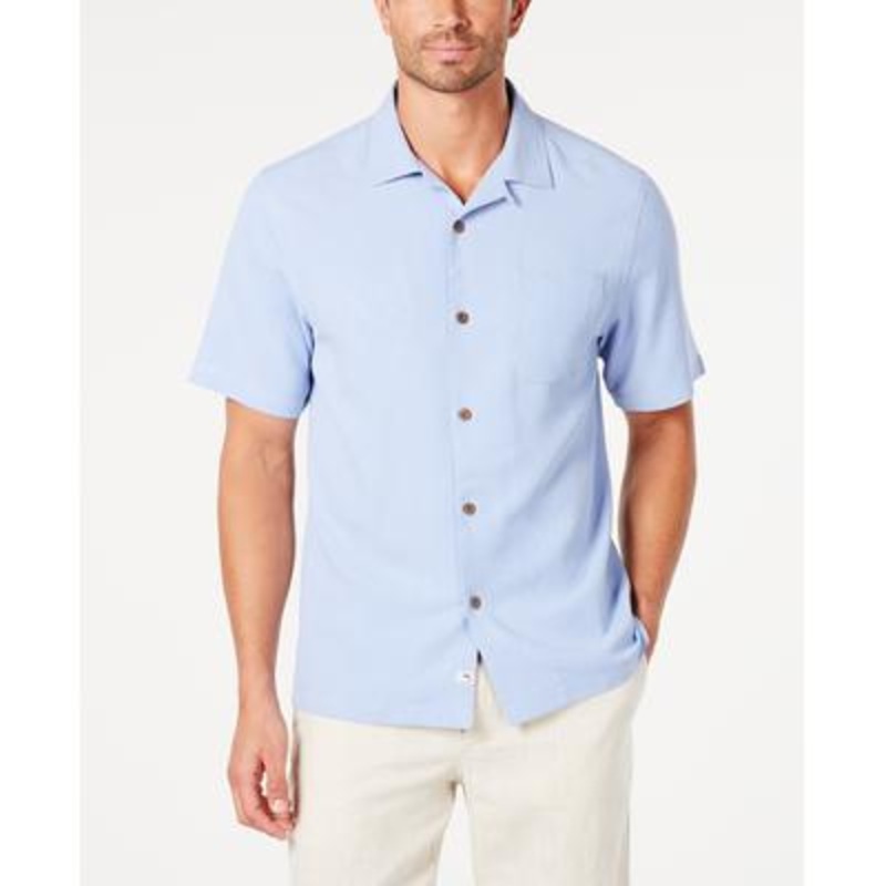 Tommy Bahama Mens Weekend Tropic Short Sleeve Button Down Shirt Light Blue Small